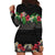 Hawaiian Tropical Flowers and Tribal Polynesian Tattoo Hoodie Dress Black Color