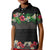 Hawaiian Tropical Flowers and Tribal Polynesian Tattoo Kid Polo Shirt Black Color