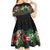 Hawaiian Tropical Flowers and Tribal Polynesian Tattoo Kid Short Sleeve Dress Black Color