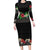 Hawaiian Tropical Flowers and Tribal Polynesian Tattoo Long Sleeve Bodycon Dress Black Color