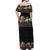 Hawaiian Tropical Flowers and Tribal Polynesian Tattoo Off Shoulder Maxi Dress Black Color