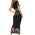 Hawaiian Tropical Flowers and Tribal Polynesian Tattoo Short Sleeve Bodycon Dress Black Color