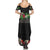 Hawaiian Tropical Flowers and Tribal Polynesian Tattoo Summer Maxi Dress Black Color