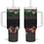 Hawaiian Tropical Flowers and Tribal Polynesian Tattoo Tumbler With Handle Black Color