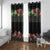 Hawaiian Tropical Flowers and Tribal Polynesian Tattoo Window Curtain Black Color