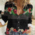 Hawaiian Tropical Flowers and Tribal Polynesian Tattoo Women Casual Shirt Black Color