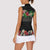 Hawaiian Tropical Flowers and Tribal Polynesian Tattoo Women Sleeveless Polo Shirt Black Color