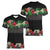 Hawaiian Tropical Flowers and Tribal Polynesian Tattoo Women V-Neck T-Shirt Black Color