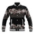 Hawaiian Tropical Flowers and Tribal Polynesian Tattoo Baseball Jacket Grayscale Mode