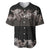 Hawaiian Tropical Flowers and Tribal Polynesian Tattoo Baseball Jersey Grayscale Mode