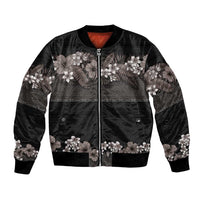 Hawaiian Tropical Flowers and Tribal Polynesian Tattoo Bomber Jacket Grayscale Mode LT03 Unisex Black - Polynesian Pride