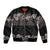 Hawaiian Tropical Flowers and Tribal Polynesian Tattoo Bomber Jacket Grayscale Mode