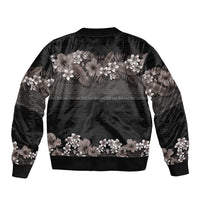 Hawaiian Tropical Flowers and Tribal Polynesian Tattoo Bomber Jacket Grayscale Mode LT03 - Polynesian Pride