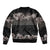 Hawaiian Tropical Flowers and Tribal Polynesian Tattoo Bomber Jacket Grayscale Mode