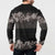 Hawaiian Tropical Flowers and Tribal Polynesian Tattoo Button Sweatshirt Grayscale Mode