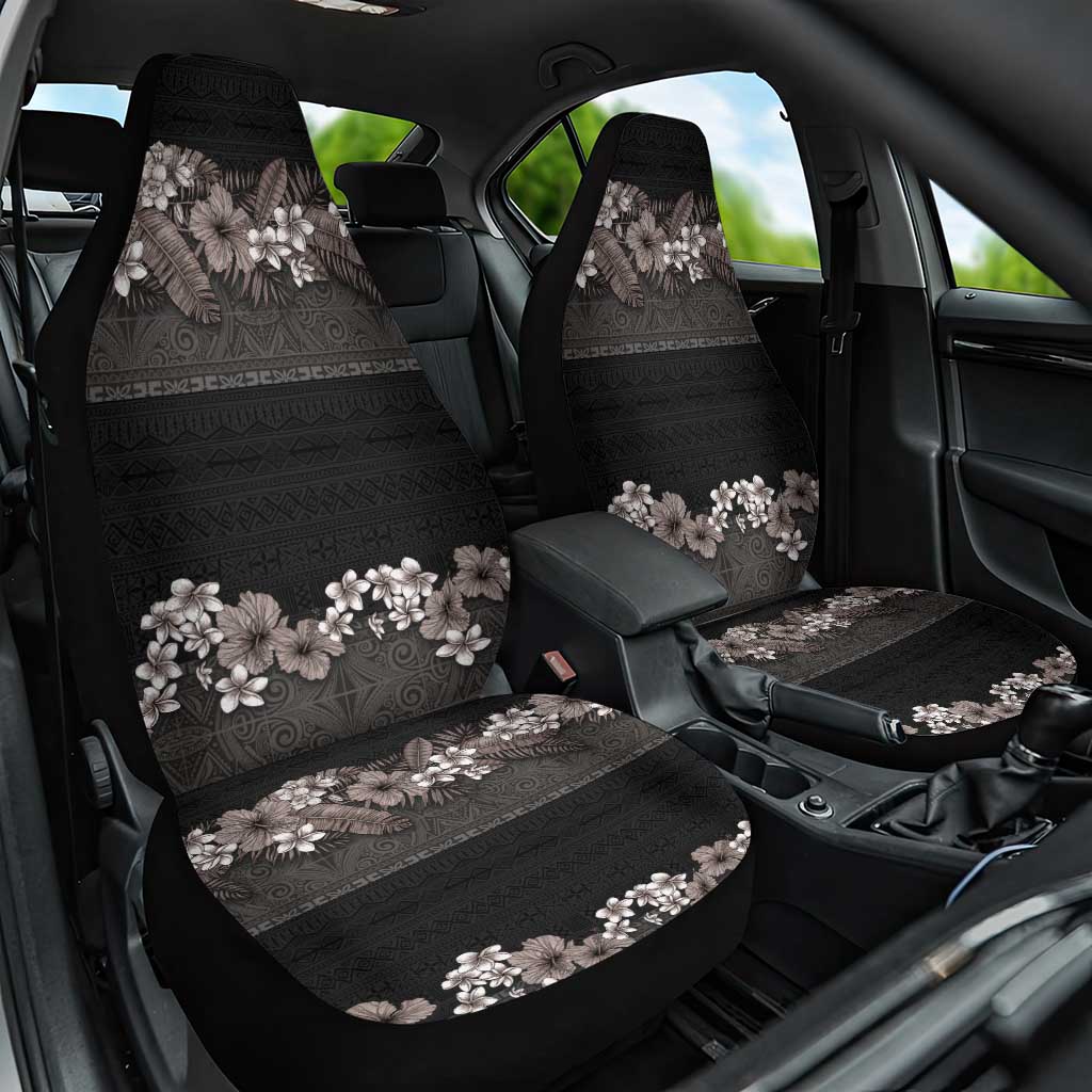 Hawaiian Tropical Flowers and Tribal Polynesian Tattoo Car Seat Cover Grayscale Mode LT03 One Size Black - Polynesian Pride
