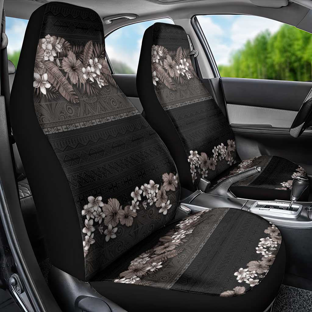 Hawaiian Tropical Flowers and Tribal Polynesian Tattoo Car Seat Cover Grayscale Mode LT03 - Polynesian Pride