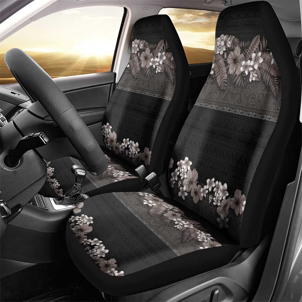 Hawaiian Tropical Flowers and Tribal Polynesian Tattoo Car Seat Cover Grayscale Mode LT03 - Polynesian Pride