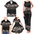 Hawaiian Tropical Flowers and Tribal Polynesian Tattoo Family Matching Tank Maxi Dress and Hawaiian Shirt Grayscale Mode