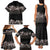 Hawaiian Tropical Flowers and Tribal Polynesian Tattoo Family Matching Tank Maxi Dress and Hawaiian Shirt Grayscale Mode