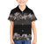 Hawaiian Tropical Flowers and Tribal Polynesian Tattoo Kid Hawaiian Shirt Grayscale Mode