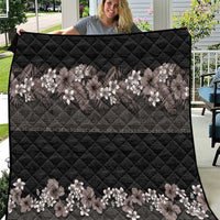 Hawaiian Tropical Flowers and Tribal Polynesian Tattoo Quilt Grayscale Mode LT03 Black - Polynesian Pride