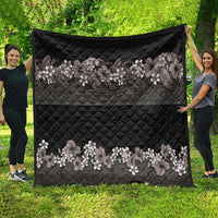 Hawaiian Tropical Flowers and Tribal Polynesian Tattoo Quilt Grayscale Mode LT03 - Polynesian Pride