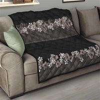 Hawaiian Tropical Flowers and Tribal Polynesian Tattoo Quilt Grayscale Mode LT03 - Polynesian Pride