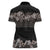 Hawaiian Tropical Flowers and Tribal Polynesian Tattoo Women Polo Shirt Grayscale Mode