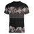 Hawaiian Tropical Flowers and Tribal Polynesian Tattoo Women V-Neck T-Shirt Grayscale Mode