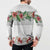 Hawaiian Tropical Flowers and Tribal Polynesian Tattoo Button Sweatshirt White Color