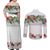 Hawaiian Tropical Flowers and Tribal Polynesian Tattoo Couples Matching Off Shoulder Maxi Dress and Long Sleeve Button Shirt White Color