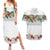 Hawaiian Tropical Flowers and Tribal Polynesian Tattoo Couples Matching Summer Maxi Dress and Hawaiian Shirt White Color