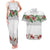 Hawaiian Tropical Flowers and Tribal Polynesian Tattoo Couples Matching Tank Maxi Dress and Hawaiian Shirt White Color