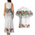 Hawaiian Tropical Flowers and Tribal Polynesian Tattoo Couples Matching Tank Maxi Dress and Hawaiian Shirt White Color