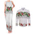 Hawaiian Tropical Flowers and Tribal Polynesian Tattoo Couples Matching Tank Maxi Dress and Long Sleeve Button Shirt White Color