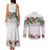 Hawaiian Tropical Flowers and Tribal Polynesian Tattoo Couples Matching Tank Maxi Dress and Long Sleeve Button Shirt White Color