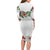 Hawaiian Tropical Flowers and Tribal Polynesian Tattoo Family Matching Long Sleeve Bodycon Dress and Hawaiian Shirt White Color