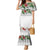 Hawaiian Tropical Flowers and Tribal Polynesian Tattoo Family Matching Mermaid Dress and Hawaiian Shirt White Color