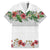 Hawaiian Tropical Flowers and Tribal Polynesian Tattoo Family Matching Off Shoulder Short Dress and Hawaiian Shirt White Color