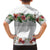 Hawaiian Tropical Flowers and Tribal Polynesian Tattoo Family Matching Short Sleeve Bodycon Dress and Hawaiian Shirt White Color