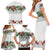 Hawaiian Tropical Flowers and Tribal Polynesian Tattoo Family Matching Short Sleeve Bodycon Dress and Hawaiian Shirt White Color