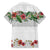 Hawaiian Tropical Flowers and Tribal Polynesian Tattoo Family Matching Short Sleeve Bodycon Dress and Hawaiian Shirt White Color