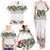 Hawaiian Tropical Flowers and Tribal Polynesian Tattoo Family Matching Tank Maxi Dress and Hawaiian Shirt White Color