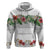 Hawaiian Tropical Flowers and Tribal Polynesian Tattoo Hoodie White Color