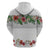 Hawaiian Tropical Flowers and Tribal Polynesian Tattoo Hoodie White Color