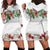 Hawaiian Tropical Flowers and Tribal Polynesian Tattoo Hoodie Dress White Color