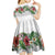 Hawaiian Tropical Flowers and Tribal Polynesian Tattoo Kid Short Sleeve Dress White Color