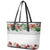 Hawaiian Tropical Flowers and Tribal Polynesian Tattoo Leather Tote Bag White Color