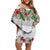 Hawaiian Tropical Flowers and Tribal Polynesian Tattoo Off Shoulder Short Dress White Color